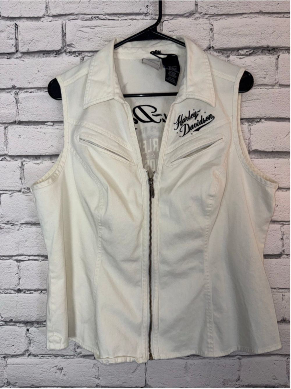 Women's Harley-Davidson Vest Size 1X White & Orange Graphic Vest Zip Up - Picture 7 of 12